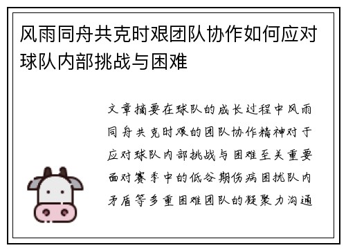 风雨同舟共克时艰团队协作如何应对球队内部挑战与困难